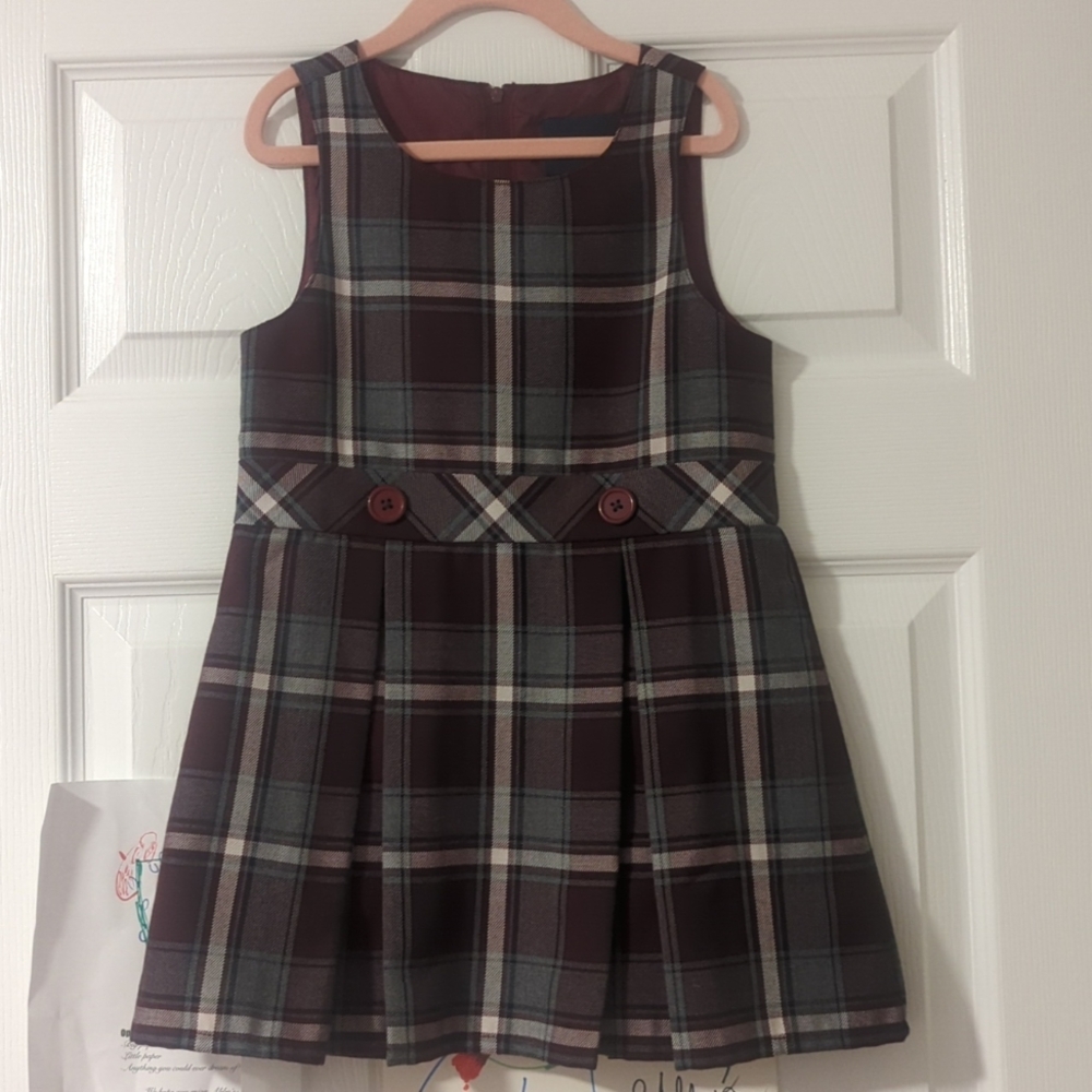 Lands' End Burgundy and Gray Plaid Jumper